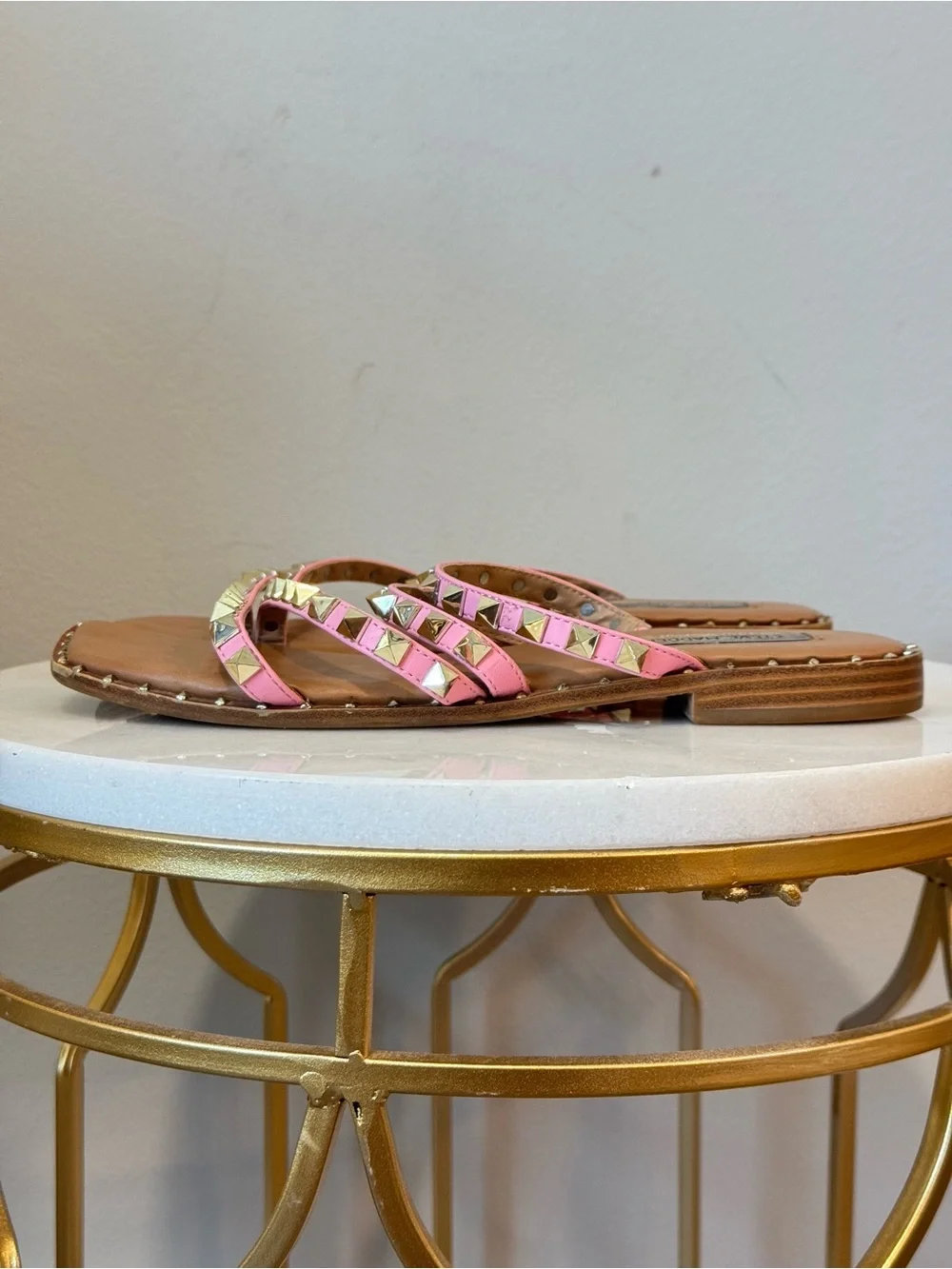 Steve Madden Pink Triple-Strap Studded Slide Sandals Sz 8